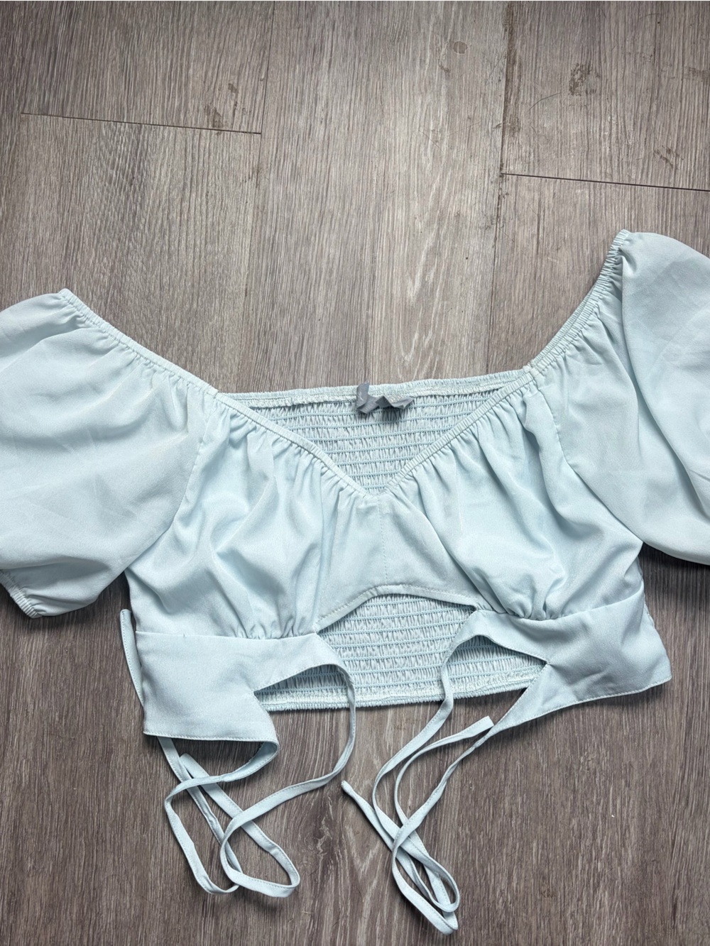Light Blue Off-Shoulder Tie-Front Crop Top